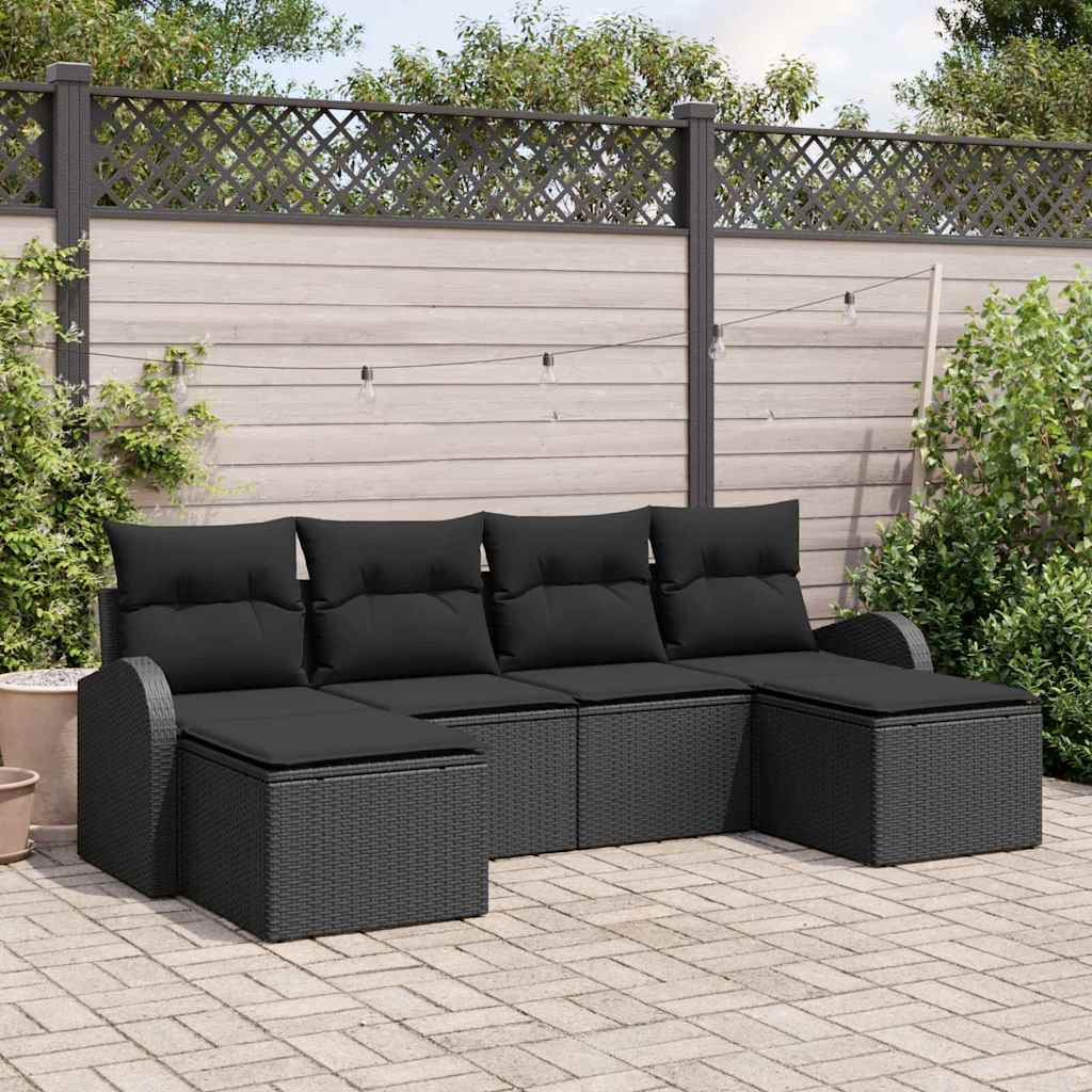 Set Divano da Giardino con cuscino 6 pcs Nero Poly Rattan - homemem39
