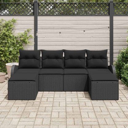 Set Divano da Giardino con cuscino 6 pcs Nero Poly Rattan - homemem39