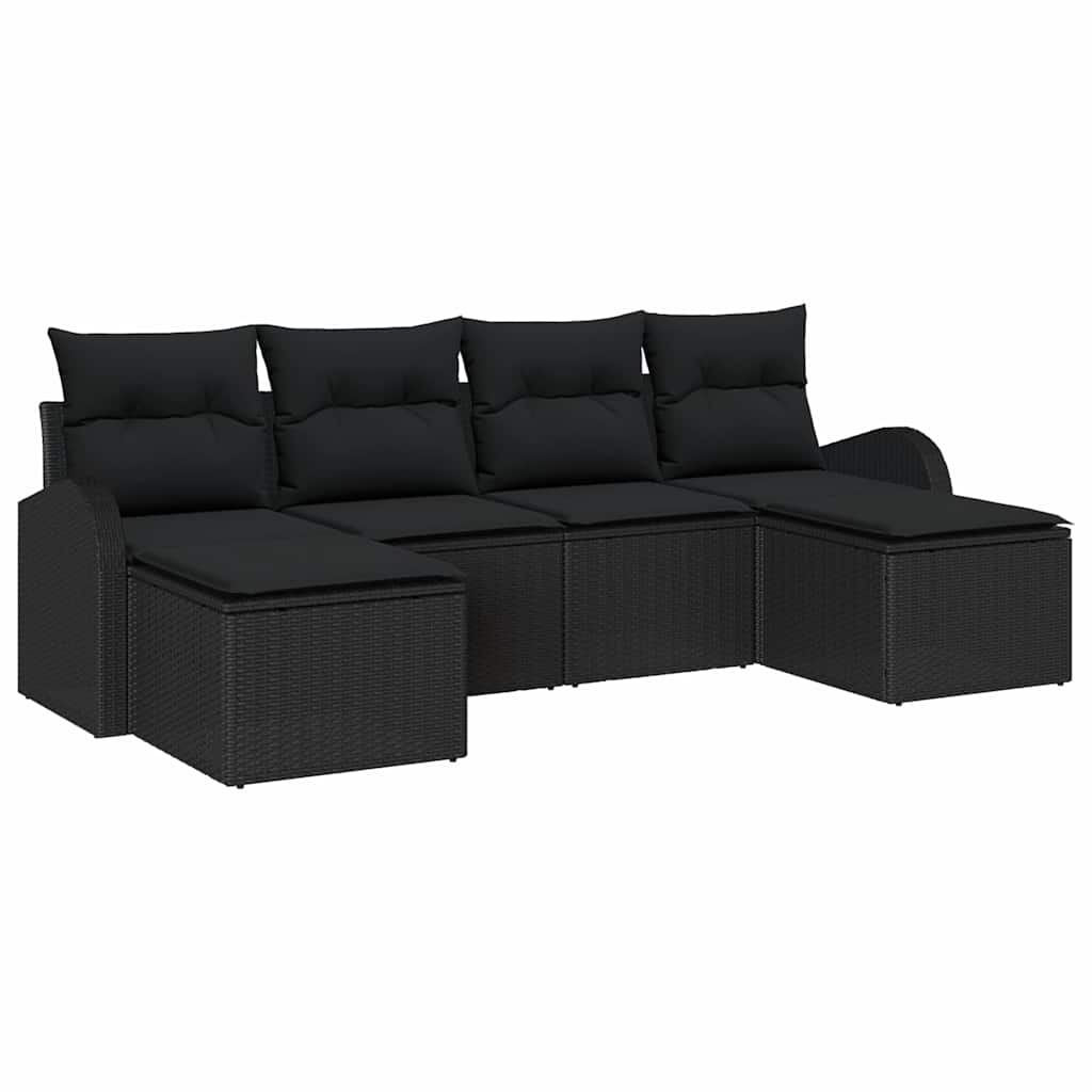Set Divano da Giardino con cuscino 6 pcs Nero Poly Rattan - homemem39
