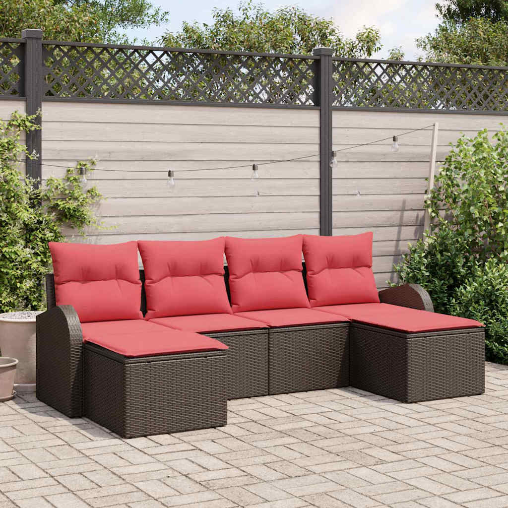 Set Divano da Giardino 6 pcs Marrone Rattan in Polipropilene | homemem39
