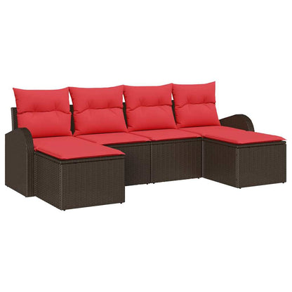 Set Divano da Giardino 6 pcs Marrone Rattan in Polipropilene | homemem39