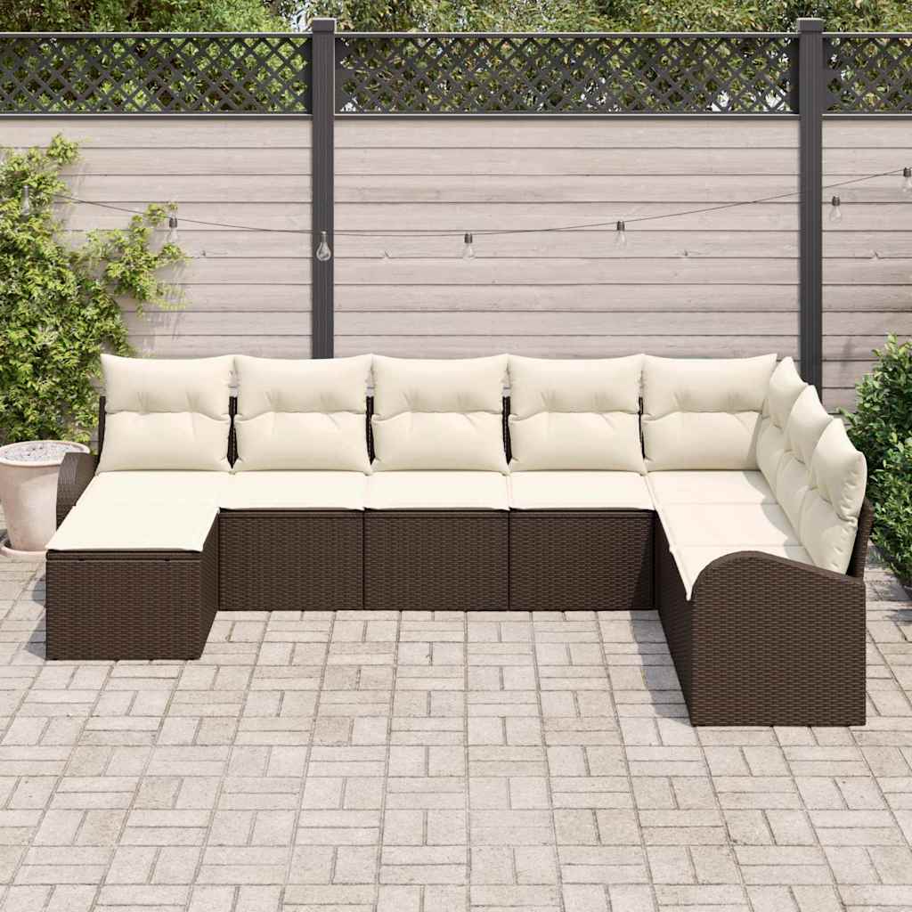 Set Divano da Giardino con cuscino 8 pcs Marrone Poly Rattan | homemem39