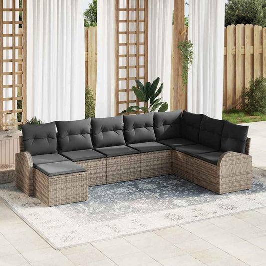 Set Divano da Giardino con cuscino 8 pcs Grigio Poly Rattan - homemem39