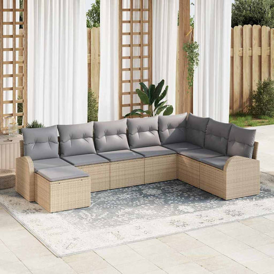 Set Divano da Giardino con cuscino 8 pcs Beige Poly Rattan - homemem39