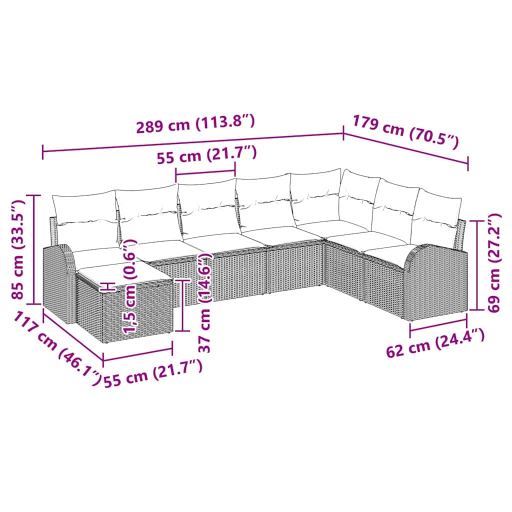 Set Divano da Giardino 8 pcs Beige Rattan in Polipropilene | homemem39