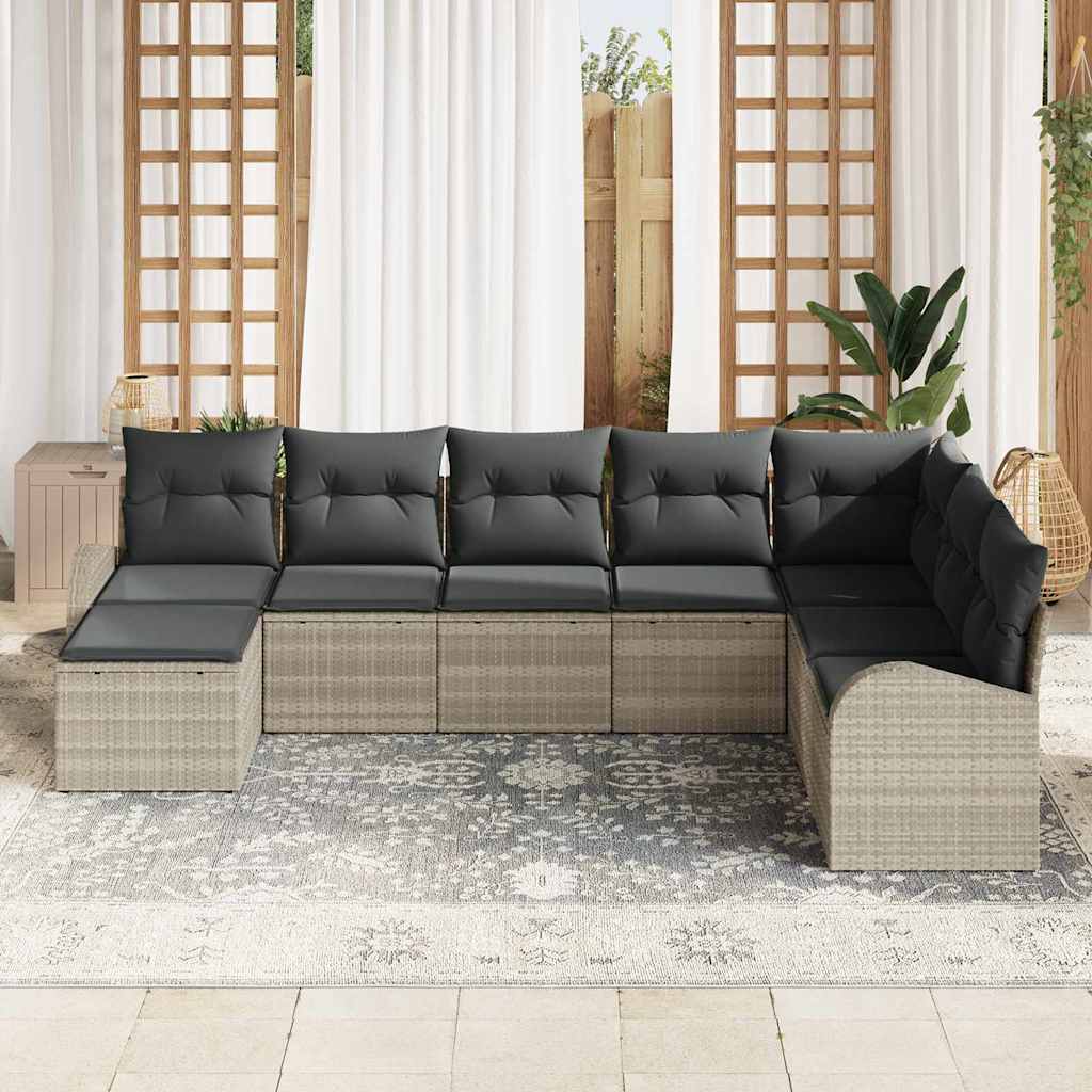 Set Divano da Giardino 8 pcs Grigio chiaro Poly Rattan | homemem39