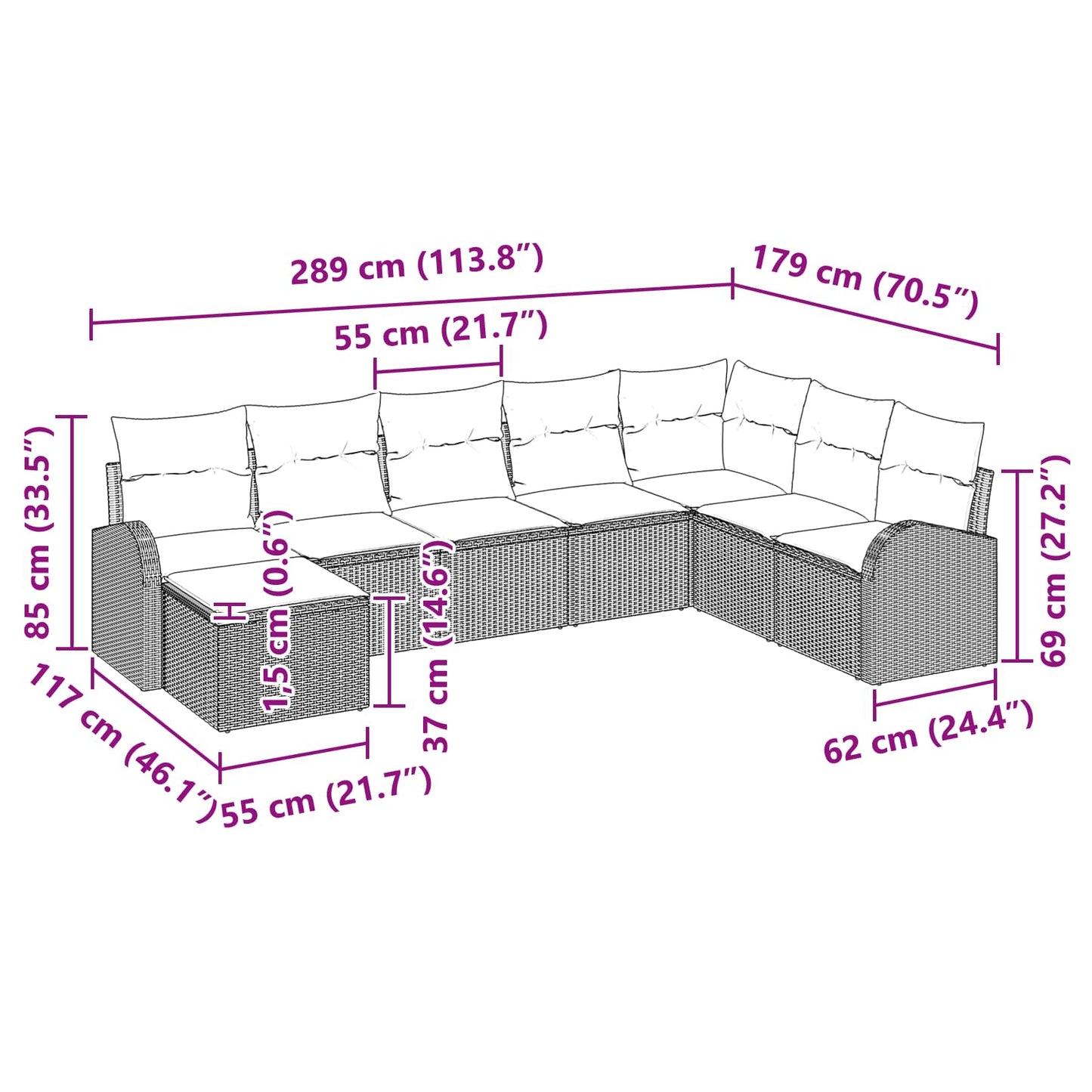 Set Divano da Giardino 8 pcs Marrone Poly Rattan | homemem39