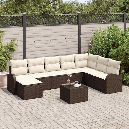 Set Divano da Giardino con cuscino 9 pcs Marrone Poly Rattan - homemem39