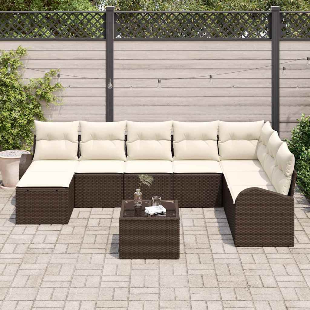 Set Divano da Giardino con cuscino 9 pcs Marrone Poly Rattan | homemem39