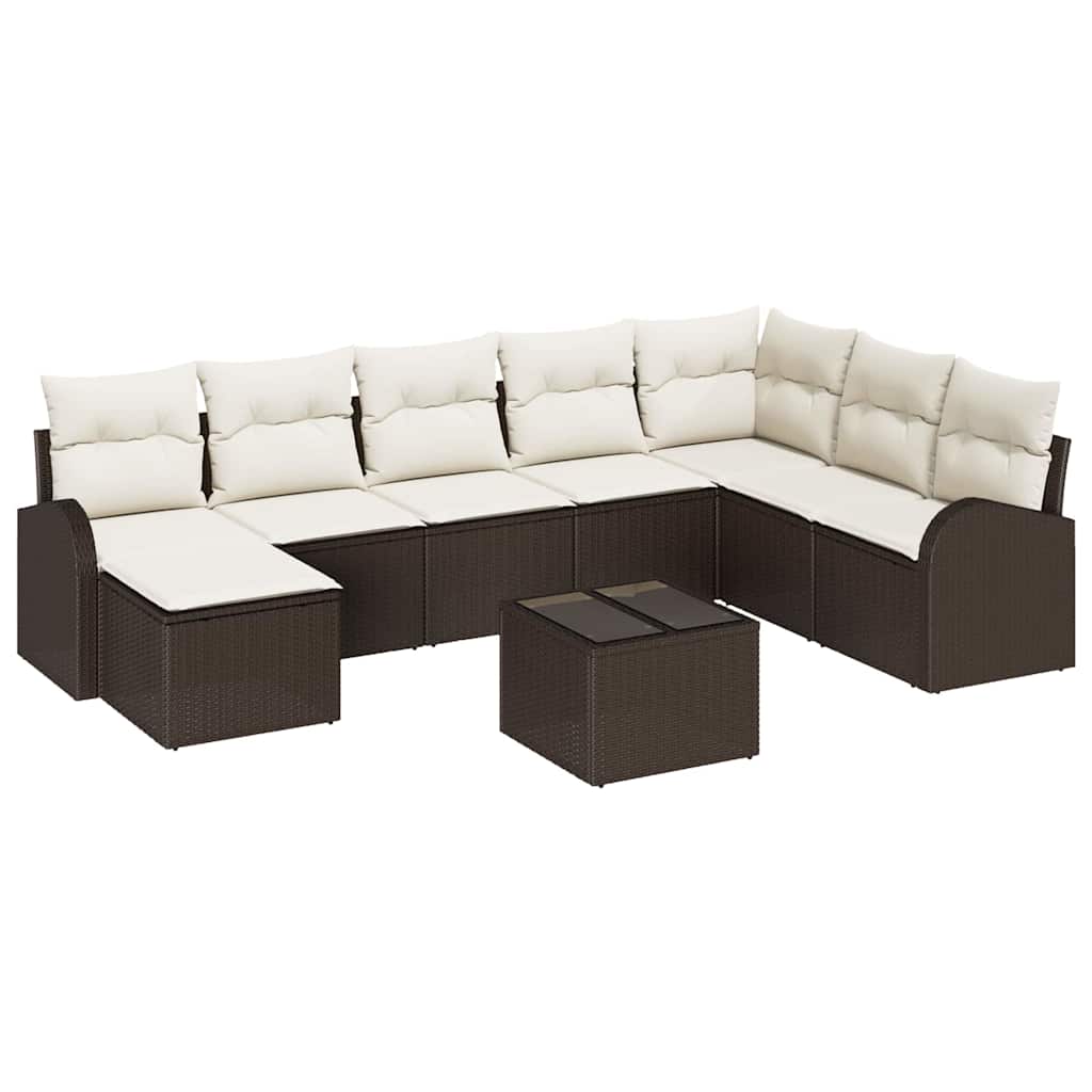 Set Divano da Giardino con cuscino 9 pcs Marrone Poly Rattan | homemem39