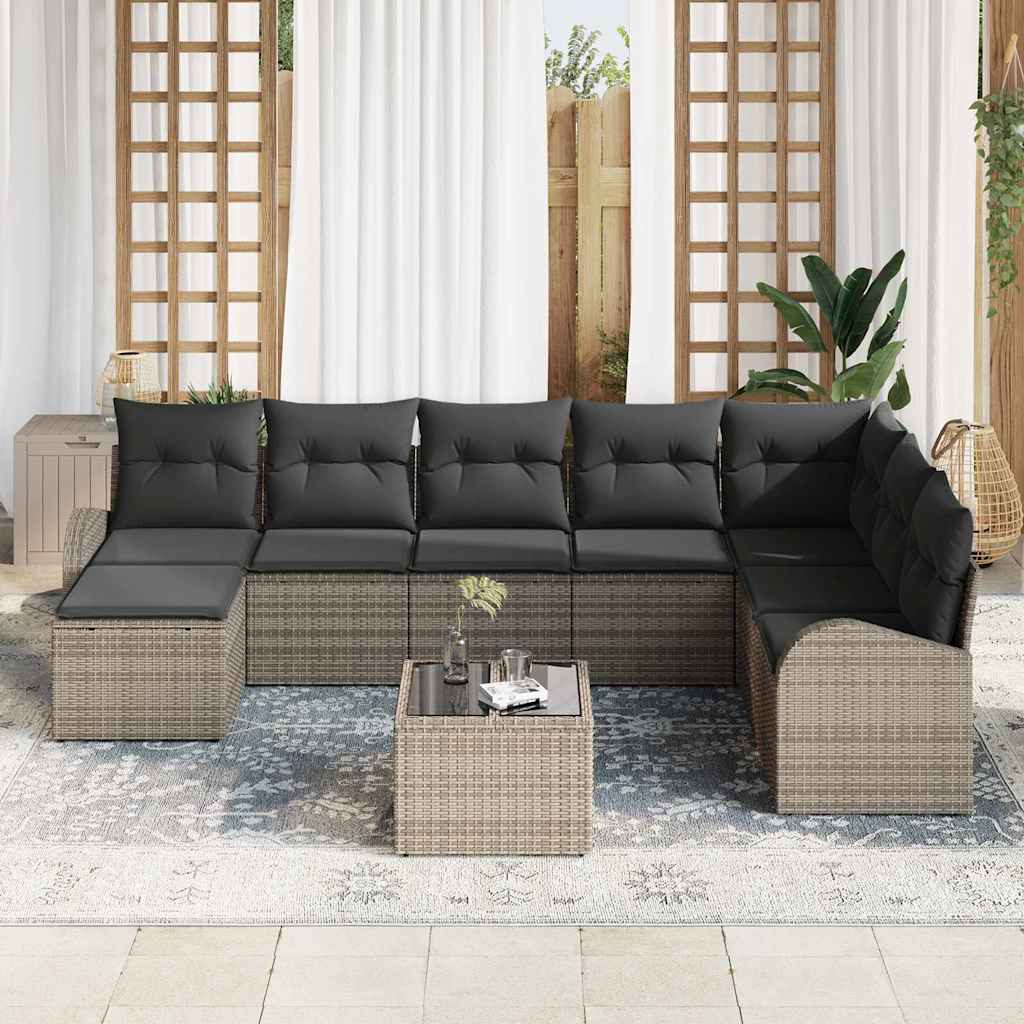 Set Divano da Giardino con cuscino 9 pcs Grigio Poly Rattan - homemem39