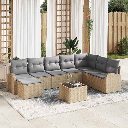 Set Divano da Giardino con cuscino 9 pcs Beige Poly Rattan - homemem39