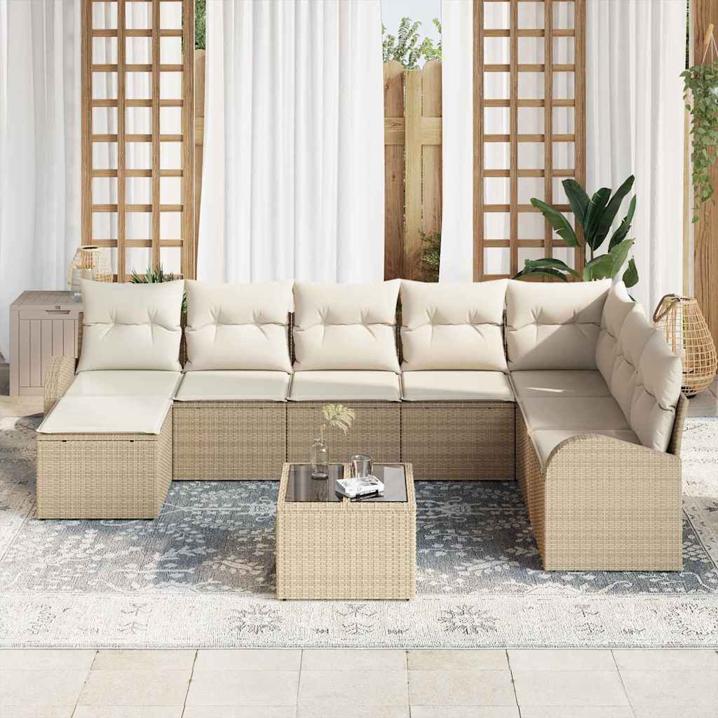 Set Divano da Giardino con cuscino 9 pcs Beige Poly Rattan - homemem39