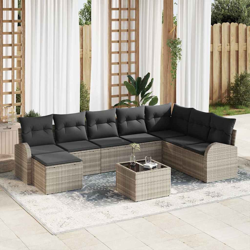 Set Divano da Giardino 9 pcs Grigio chiaro Poly Rattan - homemem39