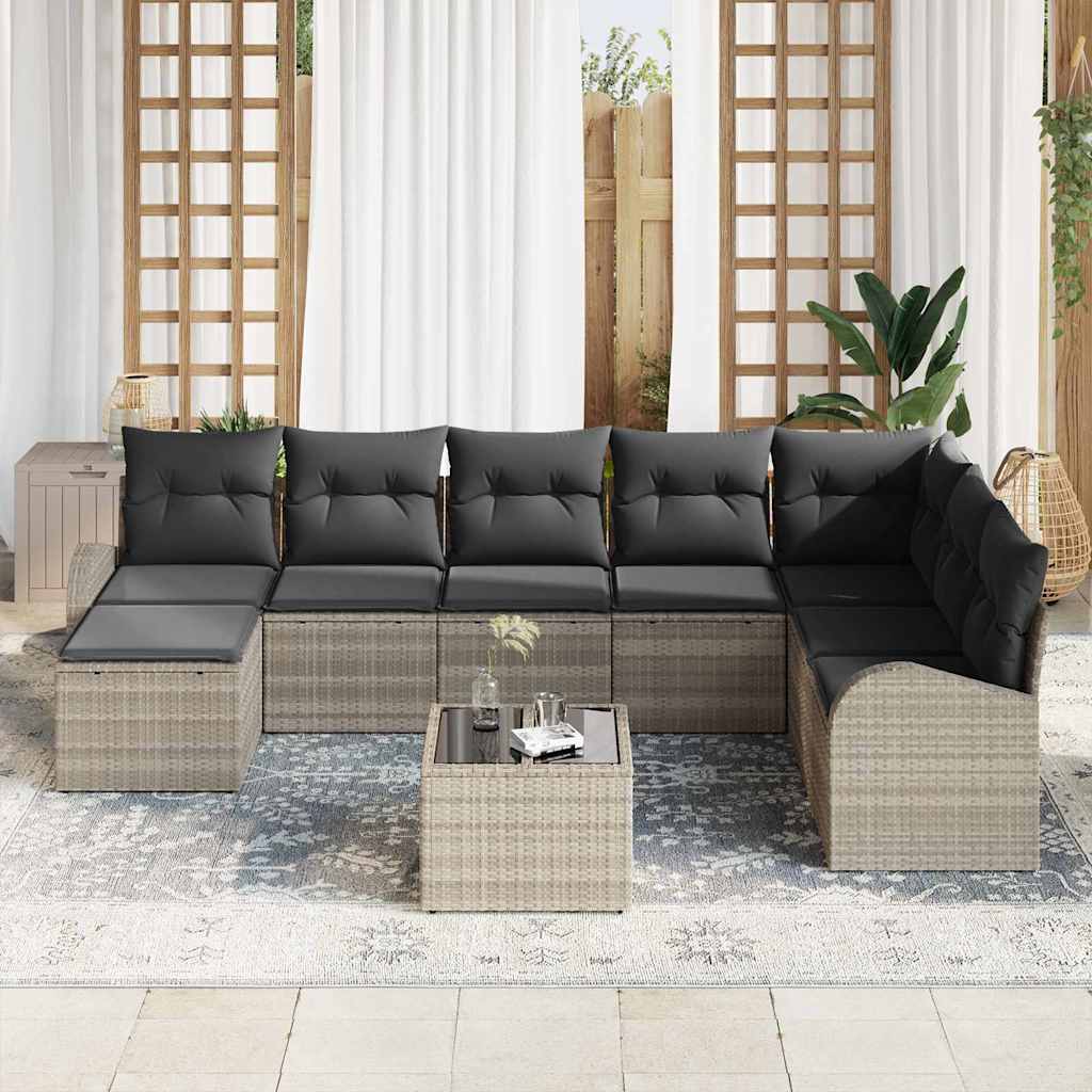 Set Divano da Giardino 9 pcs Grigio chiaro Poly Rattan - homemem39