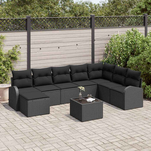 Set Divano da Giardino con cuscino 9 pcs Nero Poly Rattan - homemem39