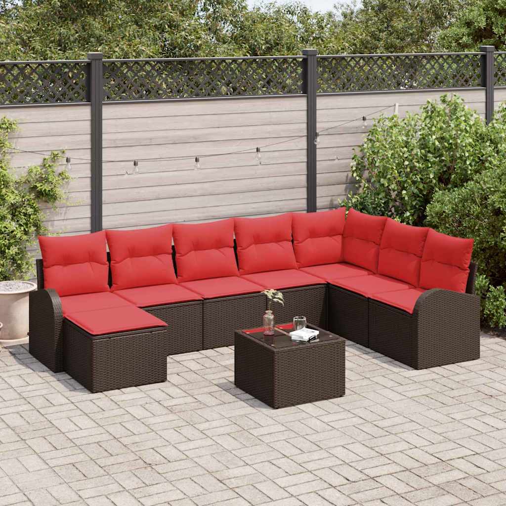 Set Divano da Giardino 9 pcs Marrone Rattan in Polipropilene | homemem39