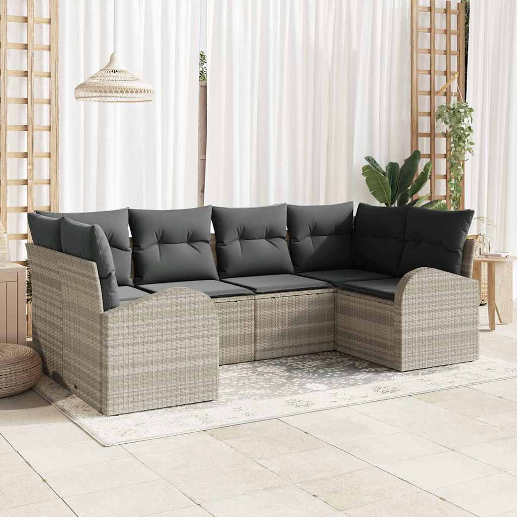 Set Divano da Giardino 6 pcs Grigio chiaro Poly Rattan - homemem39