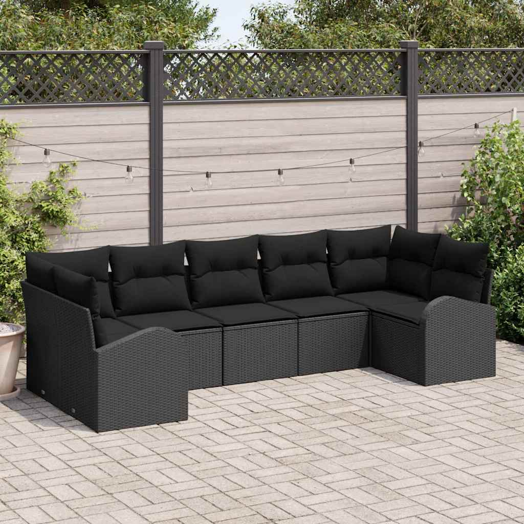 Set Divano da Giardino 7 pcs Nero Rattan in Polipropilene | homemem39