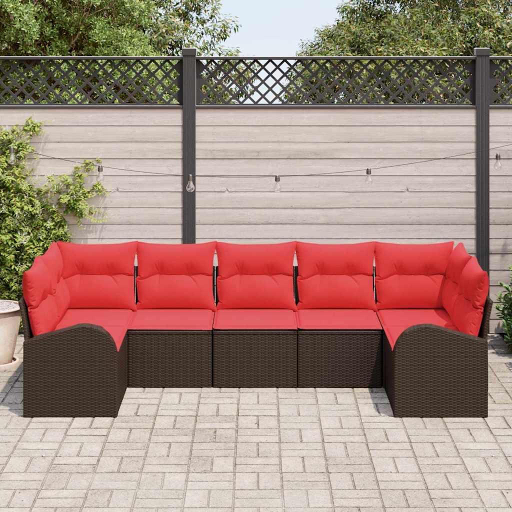 Set Divano da Giardino 7 pcs Marrone Rattan in Polipropilene | homemem39