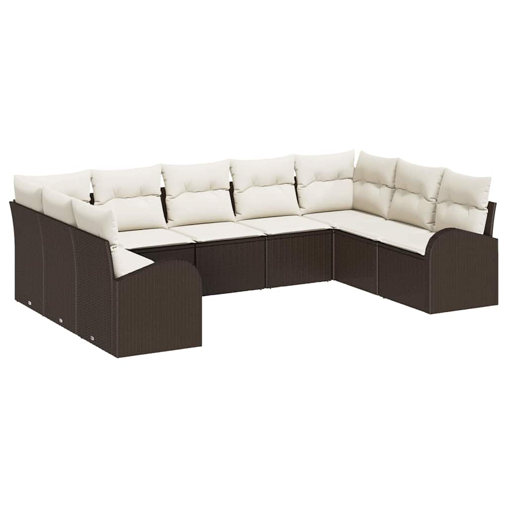 Set di divani con cuscino 9 pcs Marrone Rattan in Polipropilene | homemem39