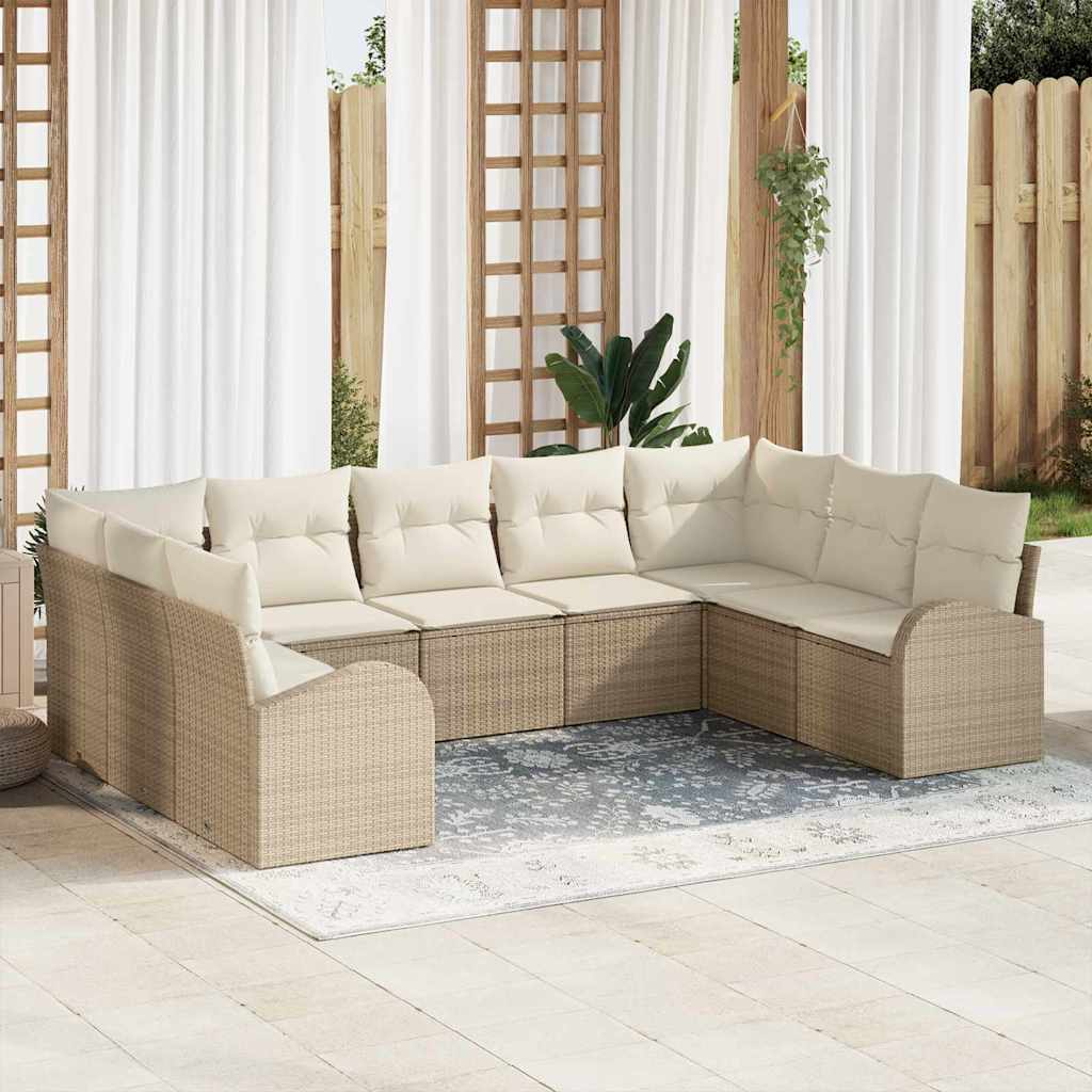 Set Divano da Giardino 9 pcs Beige Poly Rattan - homemem39