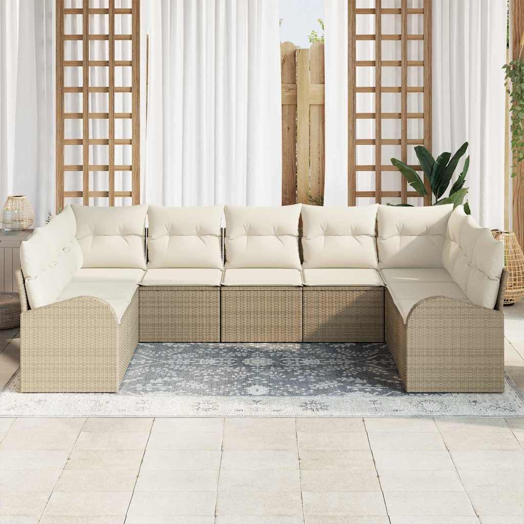 Set Divano da Giardino 9 pcs Beige Poly Rattan - homemem39
