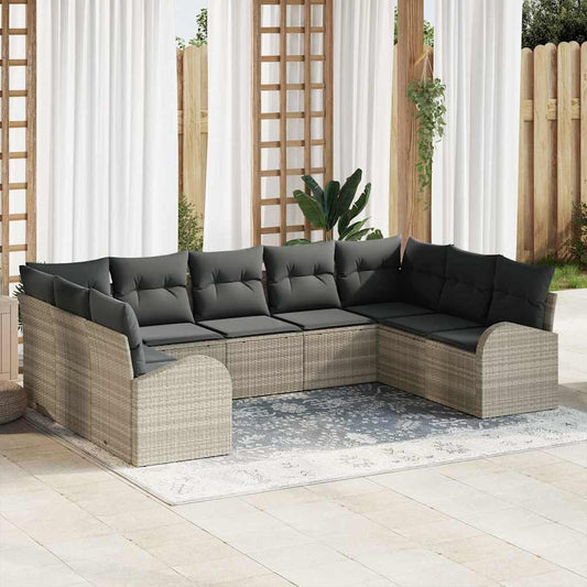 Set Divano da Giardino 9 pcs Grigio chiaro Poly Rattan - homemem39