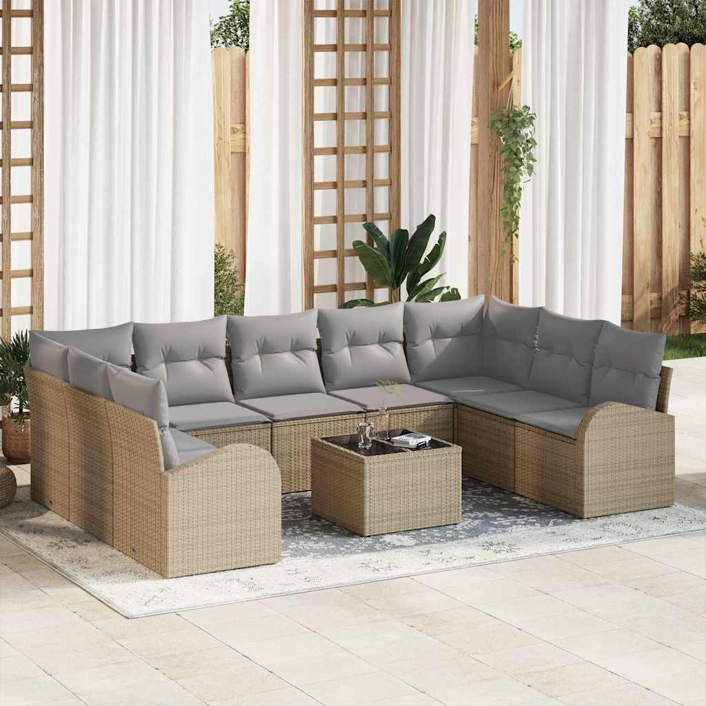 Set di divani con cuscino 10 pcs Beige Rattan in Polipropilene | homemem39