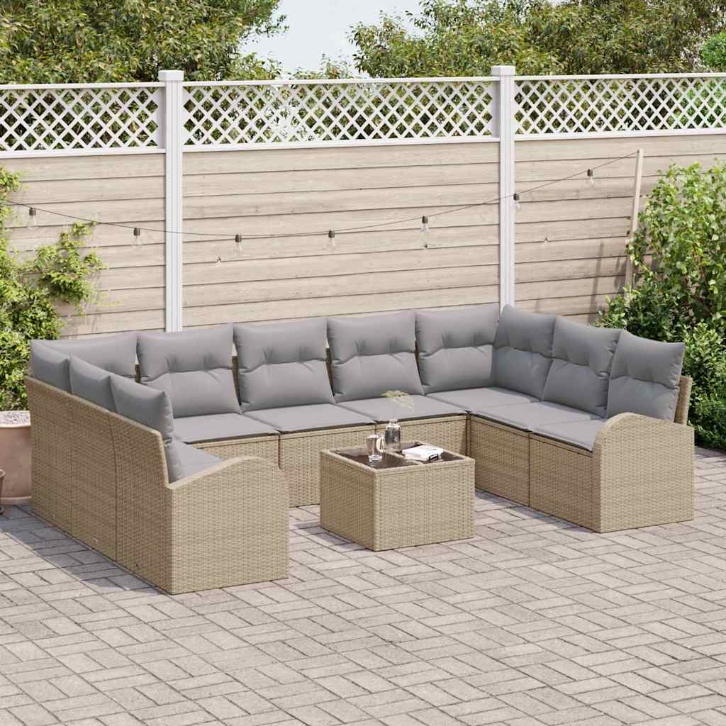 Set di divani con cuscino 10 pcs Beige Rattan in Polipropilene | homemem39