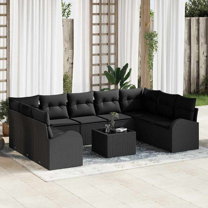 Set Divano da Giardino 10 pcs Nero Poly Rattan - homemem39