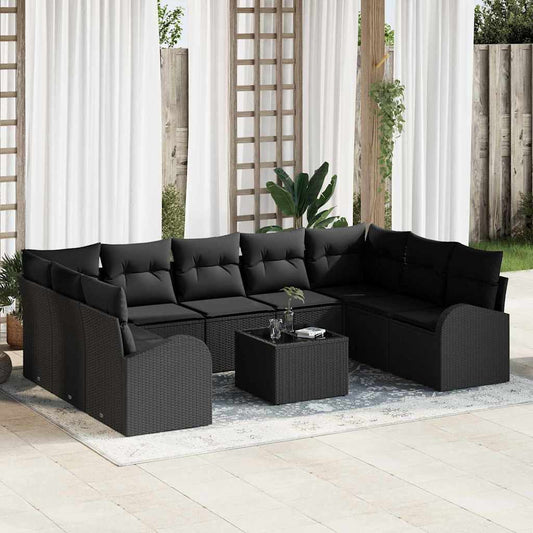 Set Divano da Giardino 10 pcs Nero Poly Rattan - homemem39