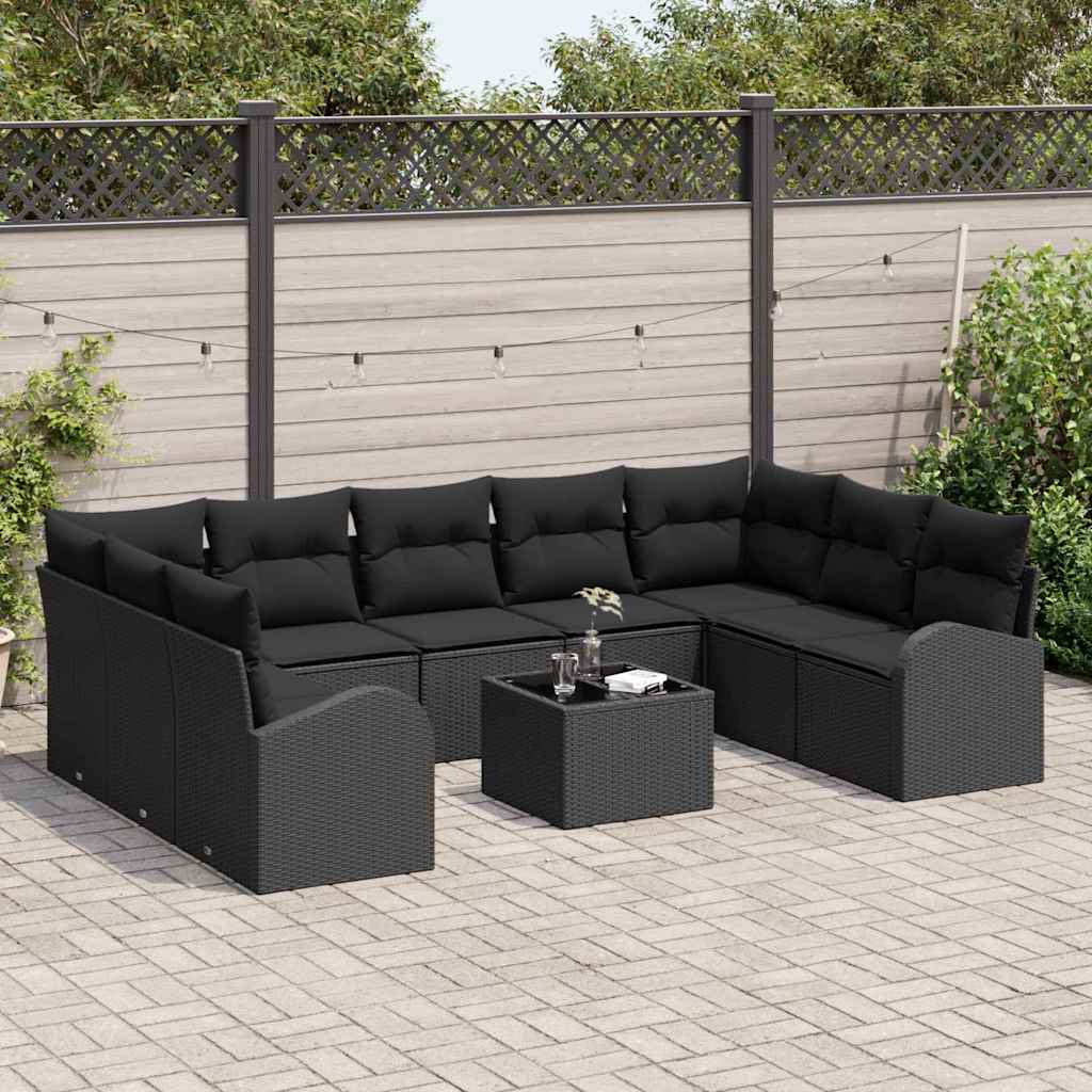 Set Divano da Giardino 10 pcs Nero Poly Rattan - homemem39