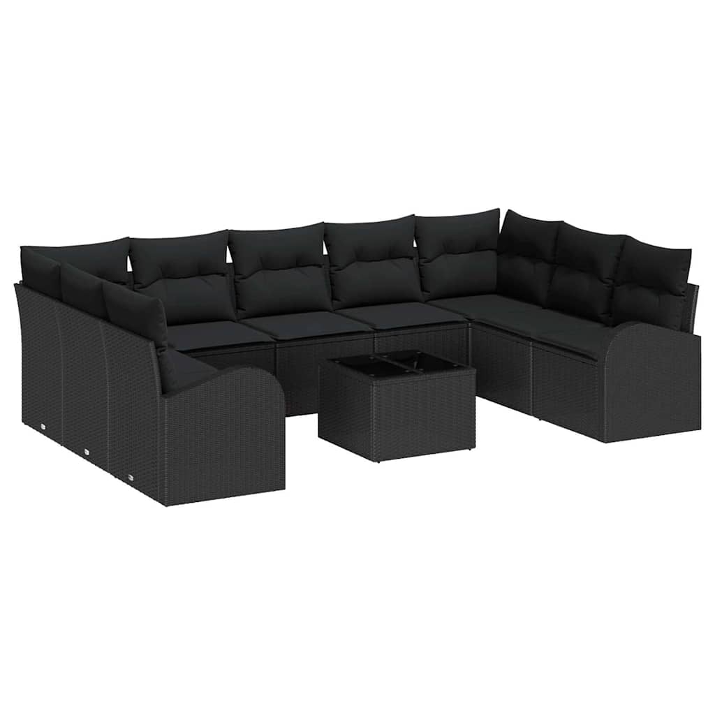 Set Divano da Giardino 10 pcs Nero Poly Rattan - homemem39