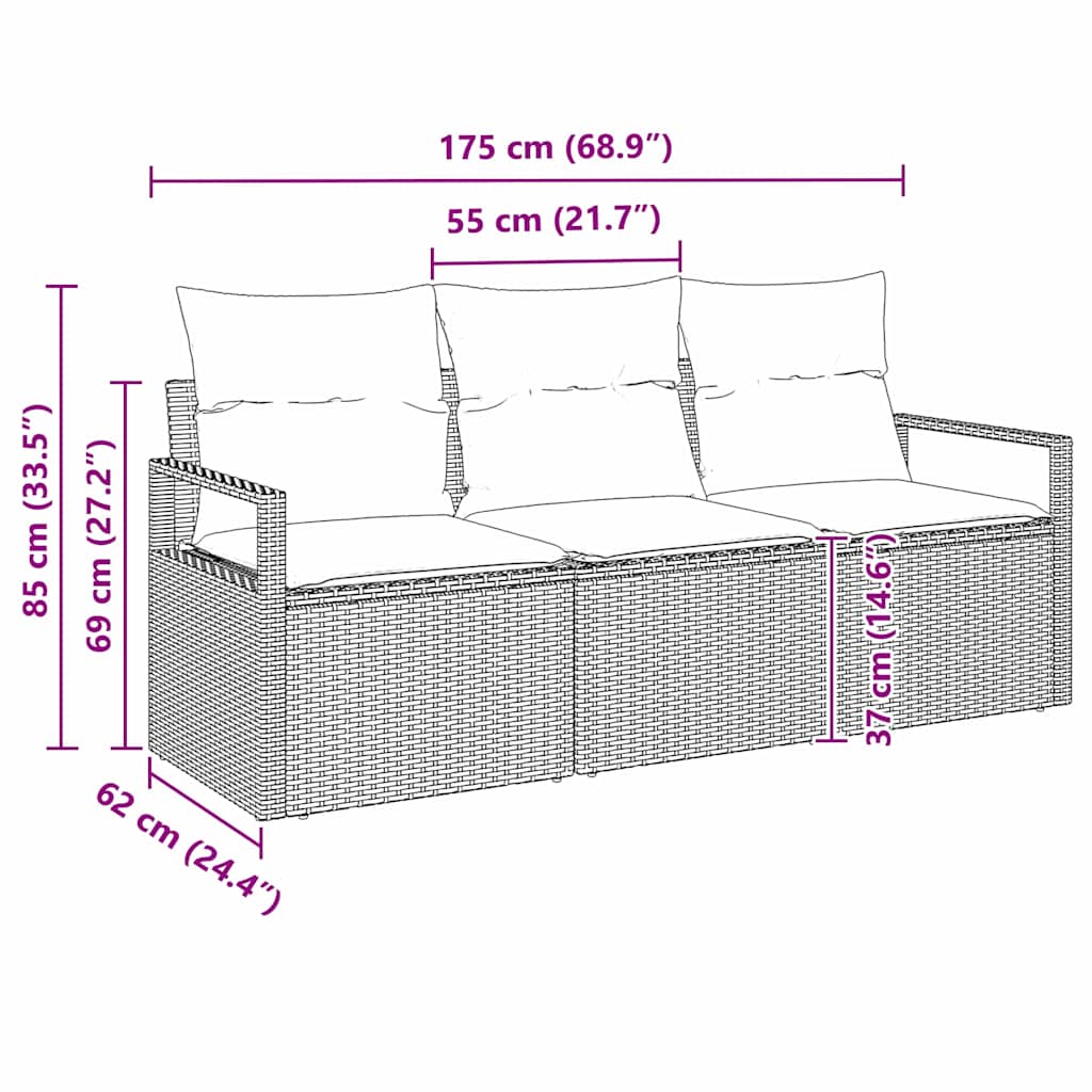 Set di divani 3 pcs Grigio chiaro polyrattan - homemem39