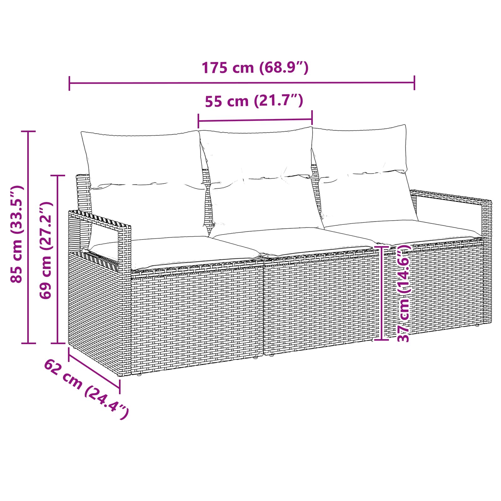 Set di divani 3 pcs Nero polyrattan | homemem39