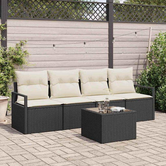 Set di divani 5 pcs Nero e Crema polyrattan