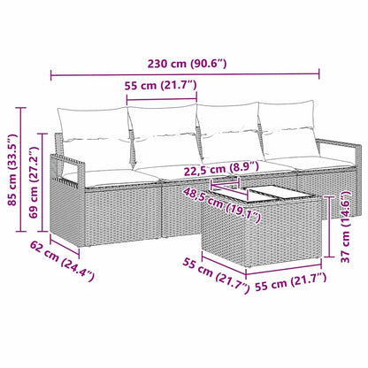 Set Divano da Giardino 5 pcs Grigio 55 x 55 x 37 cm polyrattan