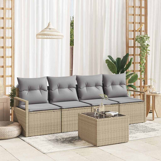 Set di divani 5 pcs Beige e grigio polyrattan