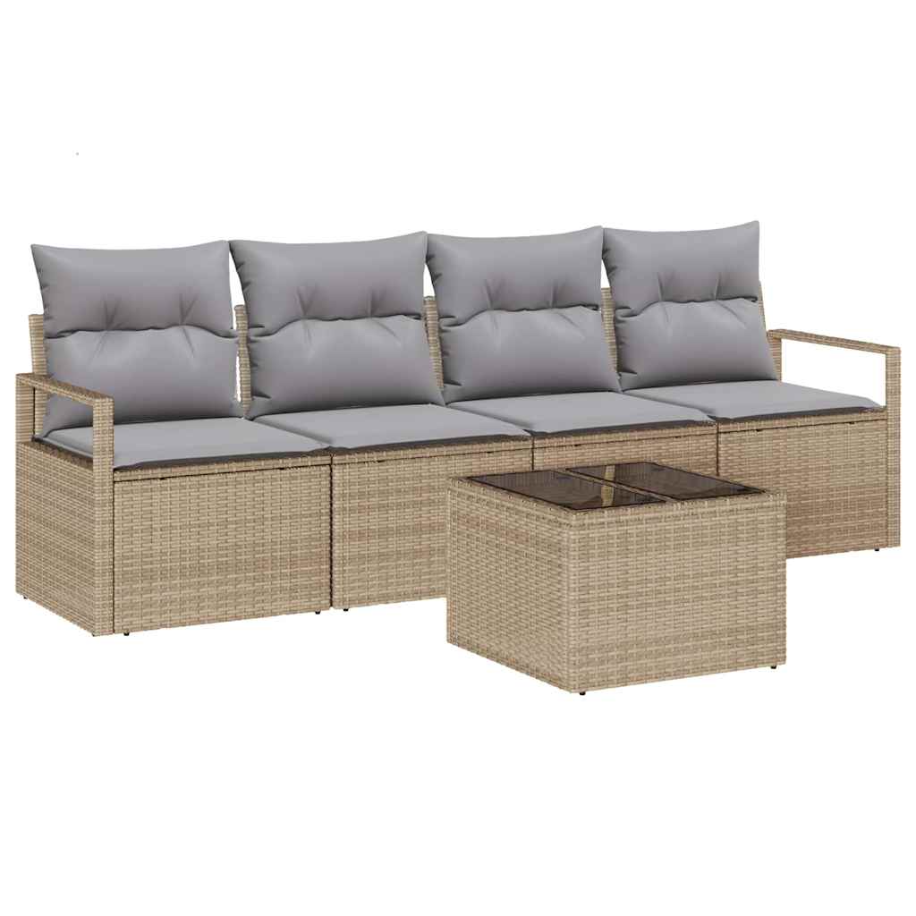 Set Divano da Giardino 5 pcs Beige e grigio 55 x 55 x 37 cm