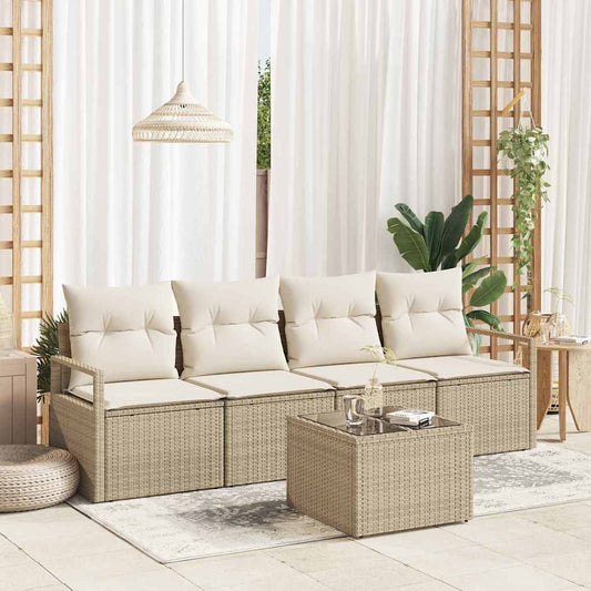 Set Divano da Giardino 5 pcs Beige e Crema 55 x 55 x 37 cm