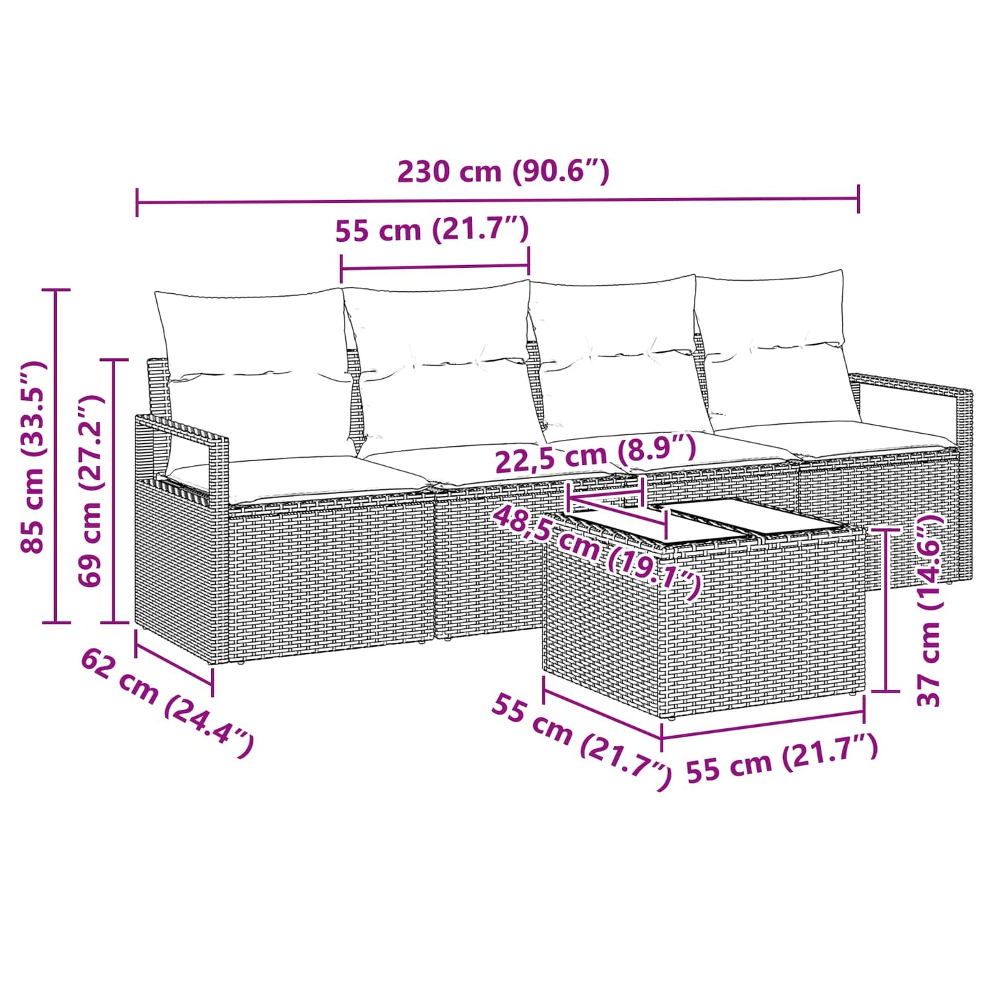 Set di divani 5 pcs Marrone e Rosso polyrattan | homemem39