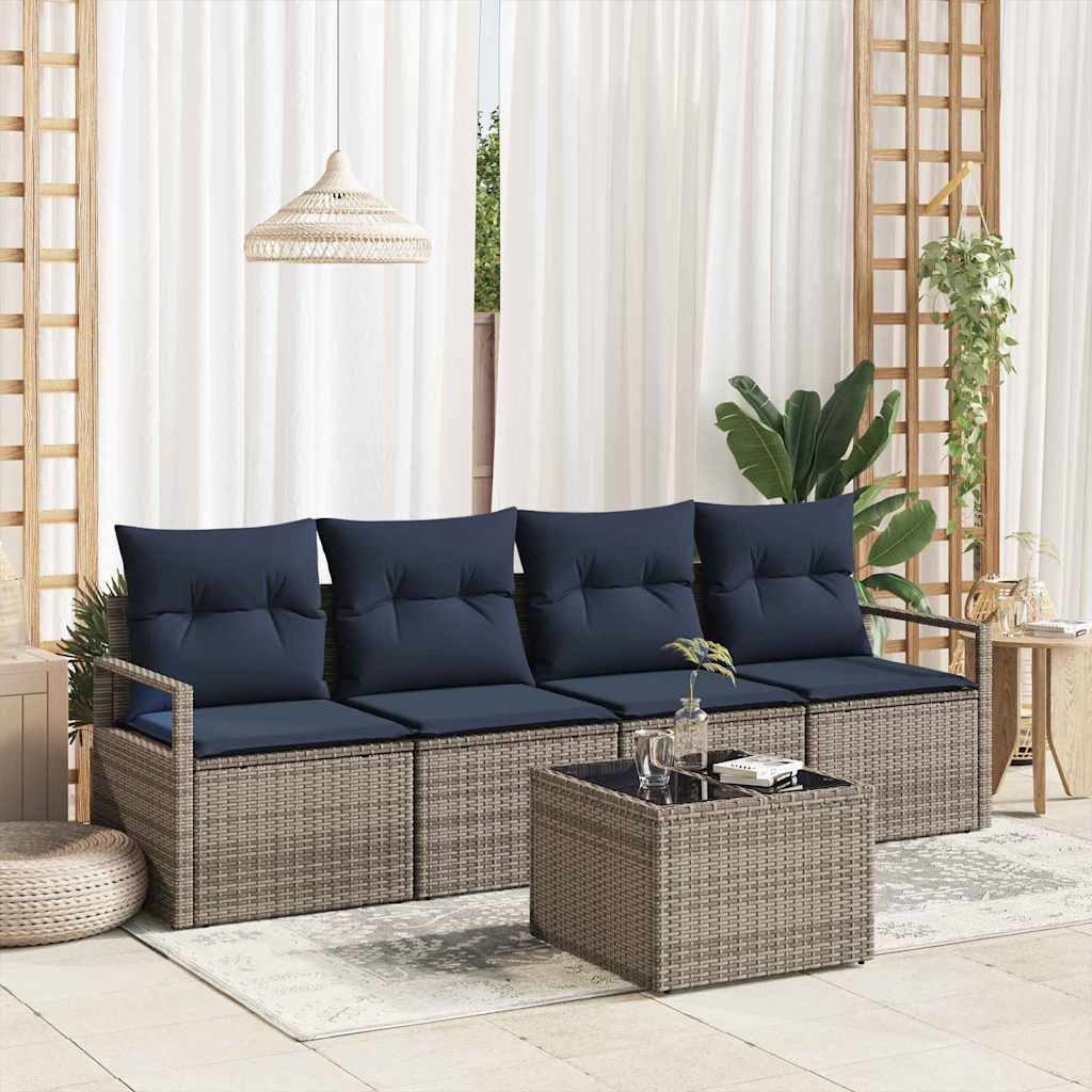 Set di divani 5 pcs Grigio e Blu polyrattan | homemem39