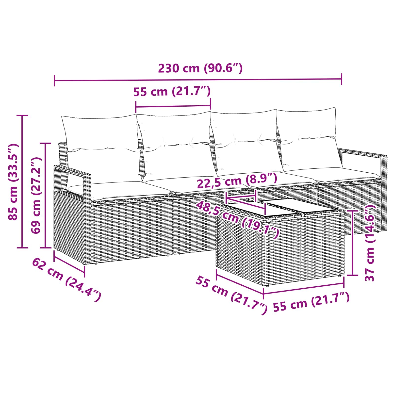 Set di divani 5 pcs Grigio e Blu polyrattan | homemem39