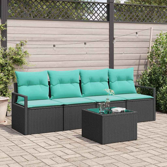 Set di divani 5 pz 4-Numero di posti Nero e Turchese polyrattan