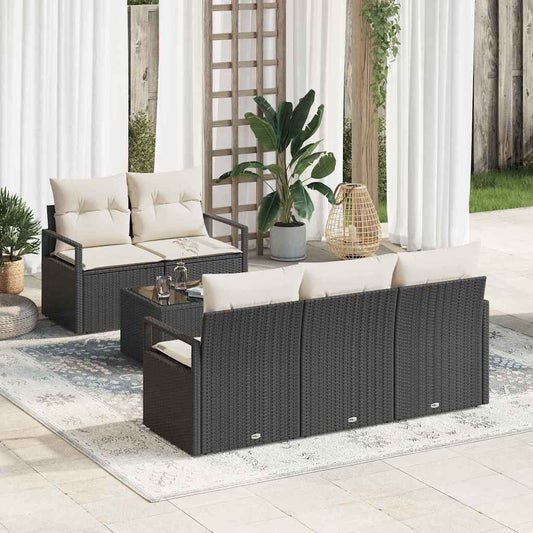Set di divani con cuscino 6 pcs Nero e Crema polyrattan