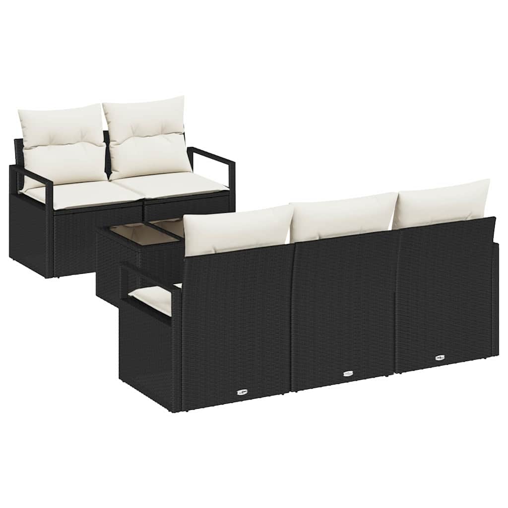 Set Divano da Giardino 6 pcs Nero e Crema 55 x 55 x 37 cm