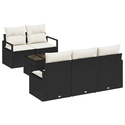 Set Divano da Giardino 6 pcs Nero e Crema 55 x 55 x 37 cm