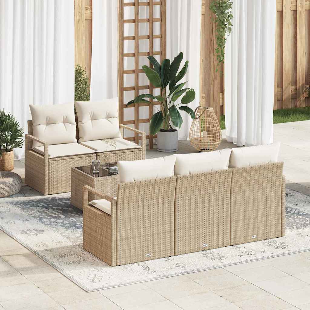 Set di divani 6 pz 5-Numero di posti Beige e Crema polyrattan | homemem39