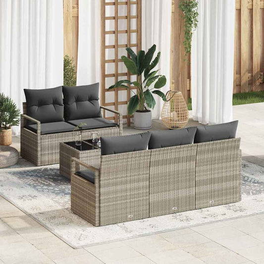 Set di divani con cuscino 6 pcs Grigio chiaro polyrattan